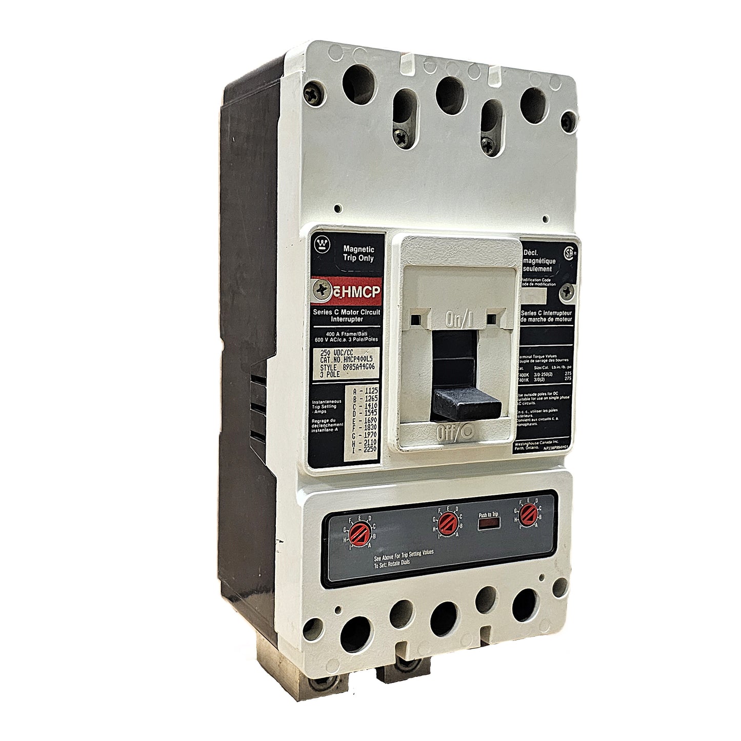 Westinghouse HMCP400L5 Motor Circuit Protector 400Amps 3-Pole 600VAC Bolt-On