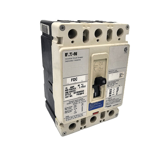 Eaton FDC315  FDC3015 Industrial Circuit Breaker 15Amps 3-Pole 600VAC Bolt-On