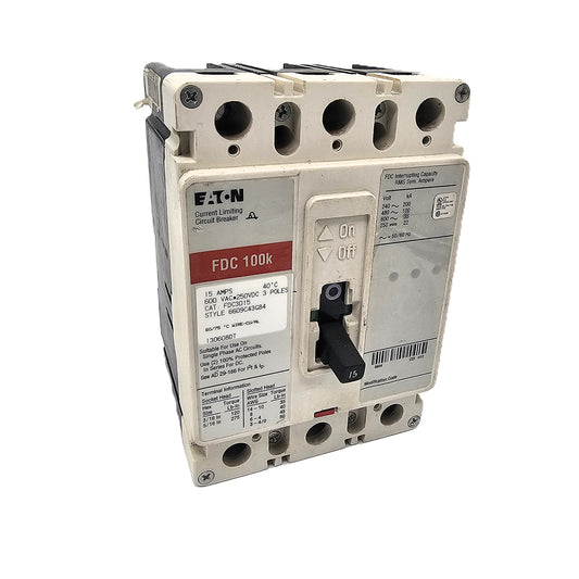 Eaton FDC3015 FDC 100K Current Limiting Circuit Breaker 15Amps 3-Pole 600VAC Bolt-On