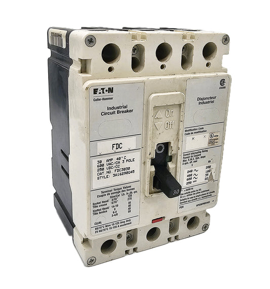 Eaton FDC3030 Series C Molded Case Circuit Breaker 30Amps 3-Pole 600VAC Bolt-on