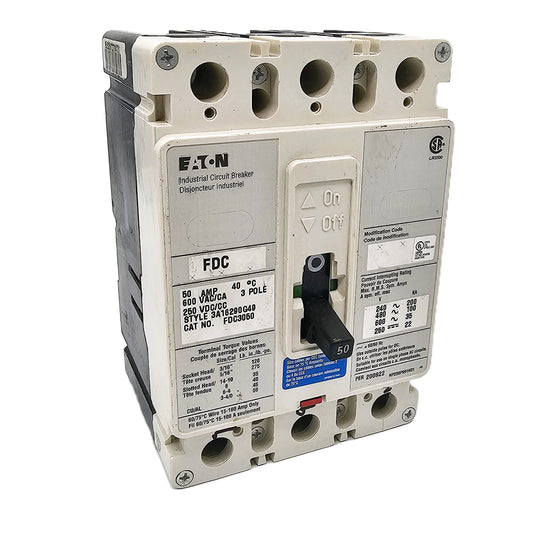 Eaton FDC3060 Industrial Circuit Breaker 50Amps 3-Pole 600VAC Bolt-On