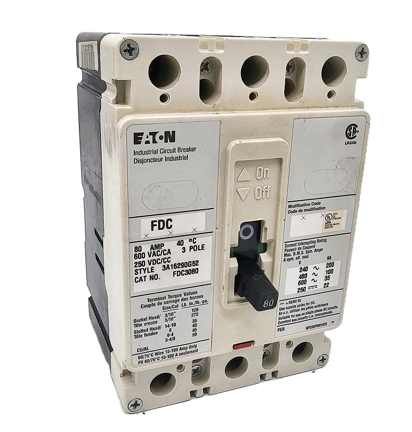 Eaton FDC3080 Industrial Circuit Breaker 80 Amps 3-Pole Bolt-On