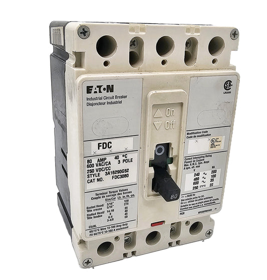 Eaton FDC3080 Industrial Circuit Breaker 80 Amps 3-Pole Bolt-On