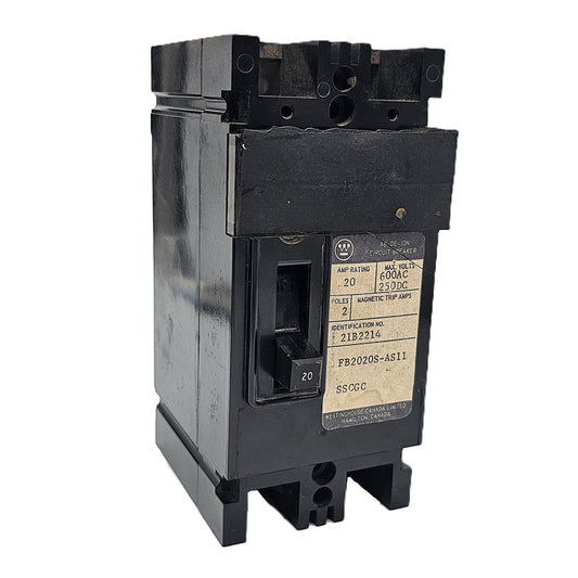Westinghouse FB2020S-AS11 Molded Case Circuit Breaker 2-Poles 20Amps 600VAC Bolt-On