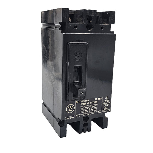 Westinghouse FB2070 Molded Case Circuit Breaker 2-Poles 70Amps 600VAC Bolt-On