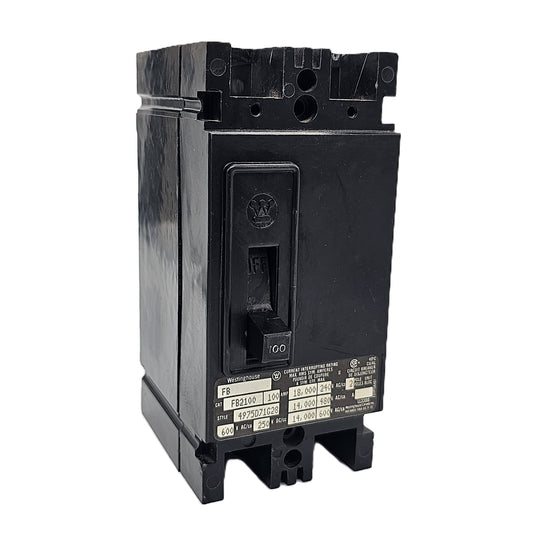 Westinghouse FB2100 Molded Case Circuit Breaker 2-Poles 100Amps 600VAC Bolt-On