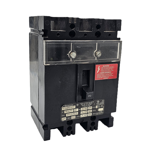 Westinghouse FB3020S Molded Case Circuit Breaker 3-Poles 20Amps 600VAC Bolt-On