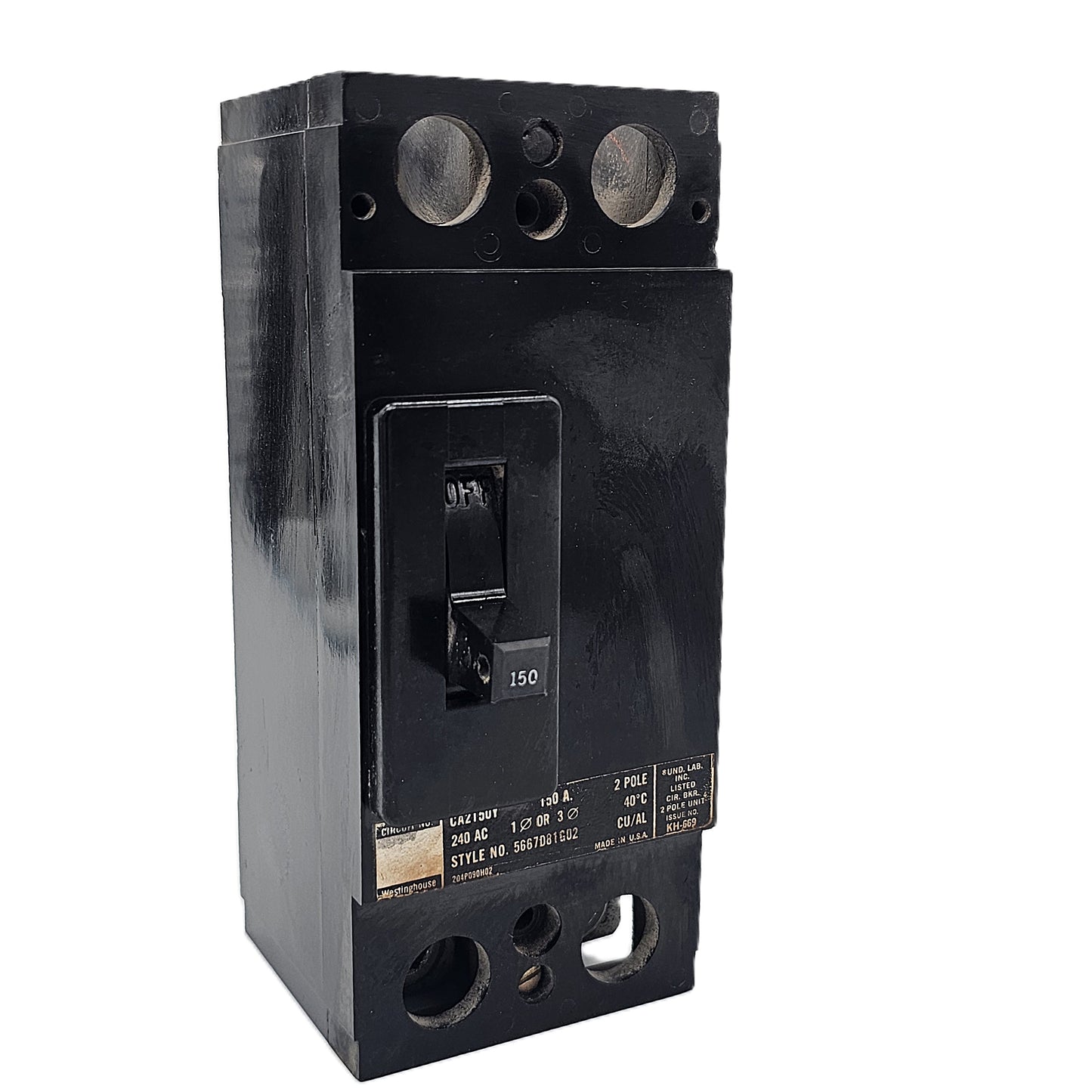 Westinghouse CA2150 Molded Case Circuit Breaker 2-Poles 150Amps Bolt-On