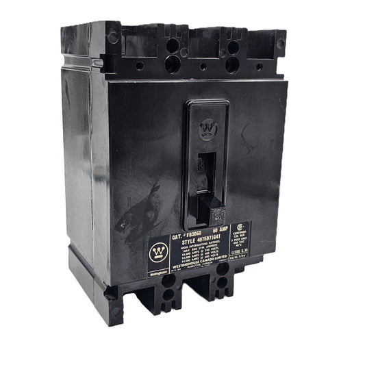 Westinghouse FB3060 Molded Case Circuit Breaker 3-Poles 60Amps 600VAC Bolt-On