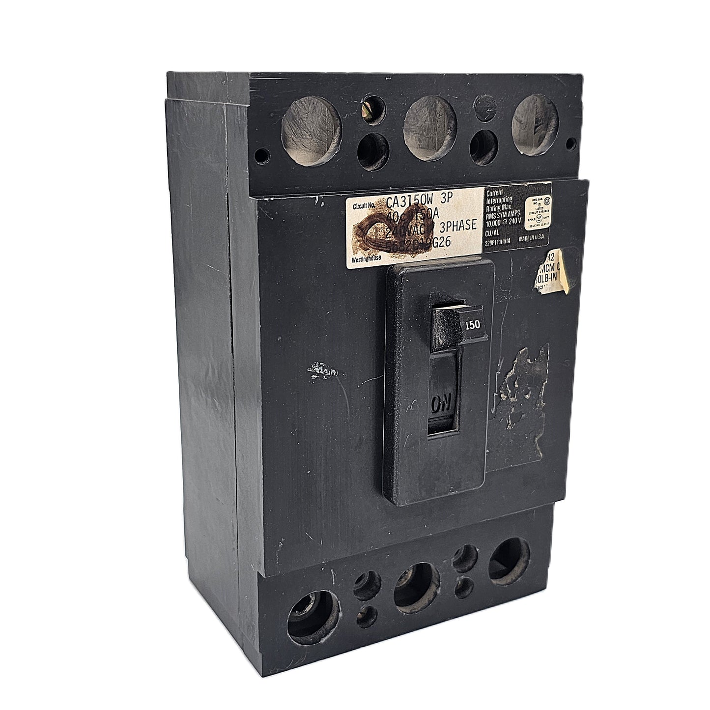Westinghouse CA3150W Molded Case Circuit Breaker 3-Poles 150Amps 240 VAC Bolt-On