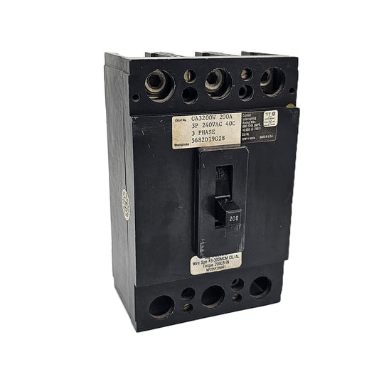 Westinghouse CA3200W Molded Case Circuit Breaker 3-Poles 200Amps 240 VAC Bolt-On