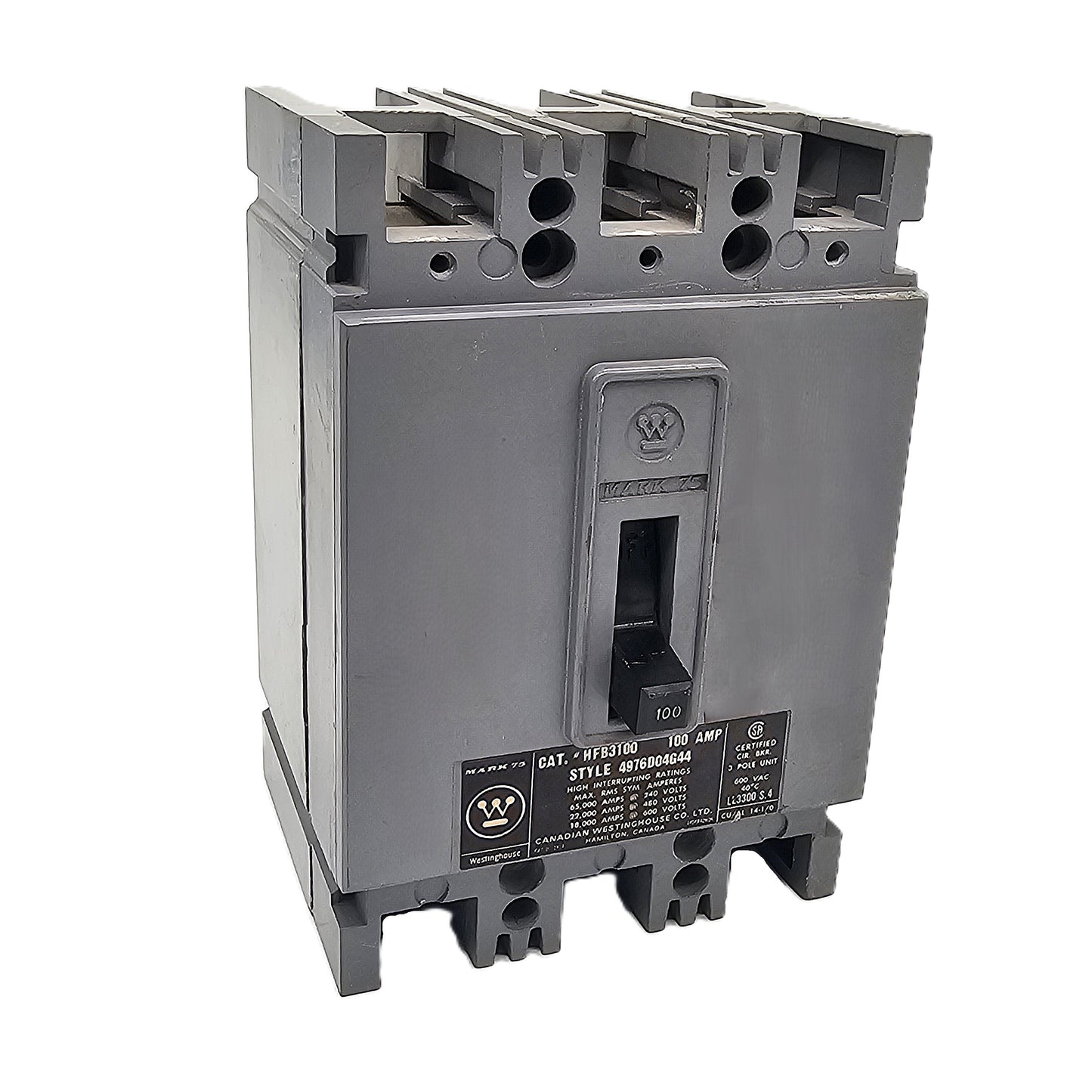 Westinghouse HFB3100 Circuit Breaker 3-Poles 100Amps 600VAC Bolt-On