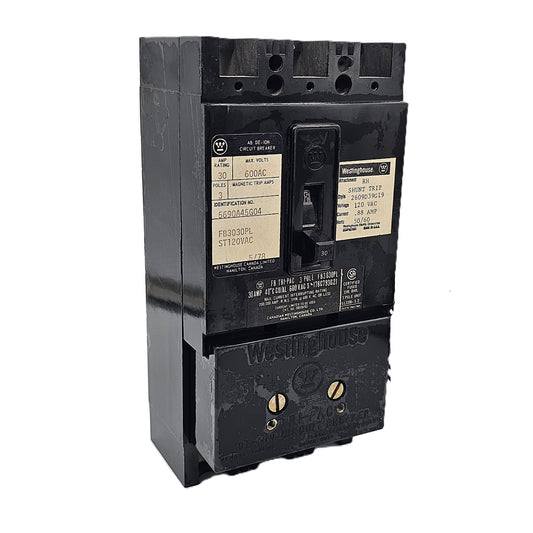 Westinghouse FB3030PL  Circuit Breaker 3-Poles 30Amps 600VAC Bolt-On