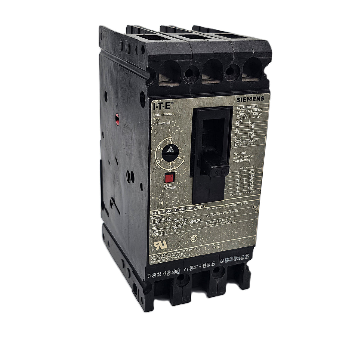 Siemens ED63A040 Motor Circuit Interrupter 3-Poles 40Amps Bolt-On