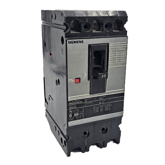 Siemens HHED63B030 Circuit Breaker 3-Pole, 30 Amp, 600 VAC, 25kAIC @ 480V, Bolt-On