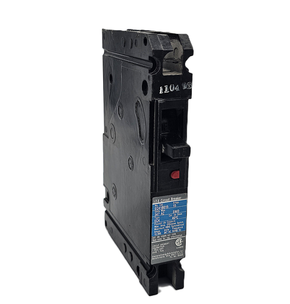 Siemens E62B015 Circuit Breaker 1-Pole, 15 Amp, 347V AC, 10kAIC, Bolt-On