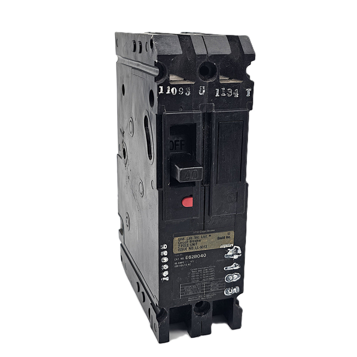 Siemens E62B040 Circuit Breaker 2-Pole, 40 Amp, 240V AC, 10kAIC, Bolt-On