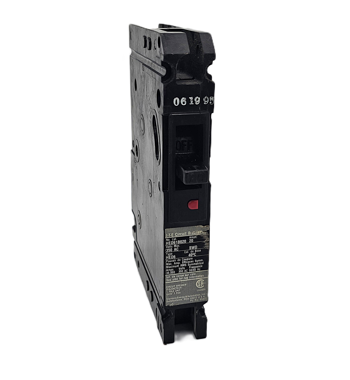 I-T-E HED61B020 Circuit Breaker 1-Pole, 20 Amp, 347V AC, Bolt-On