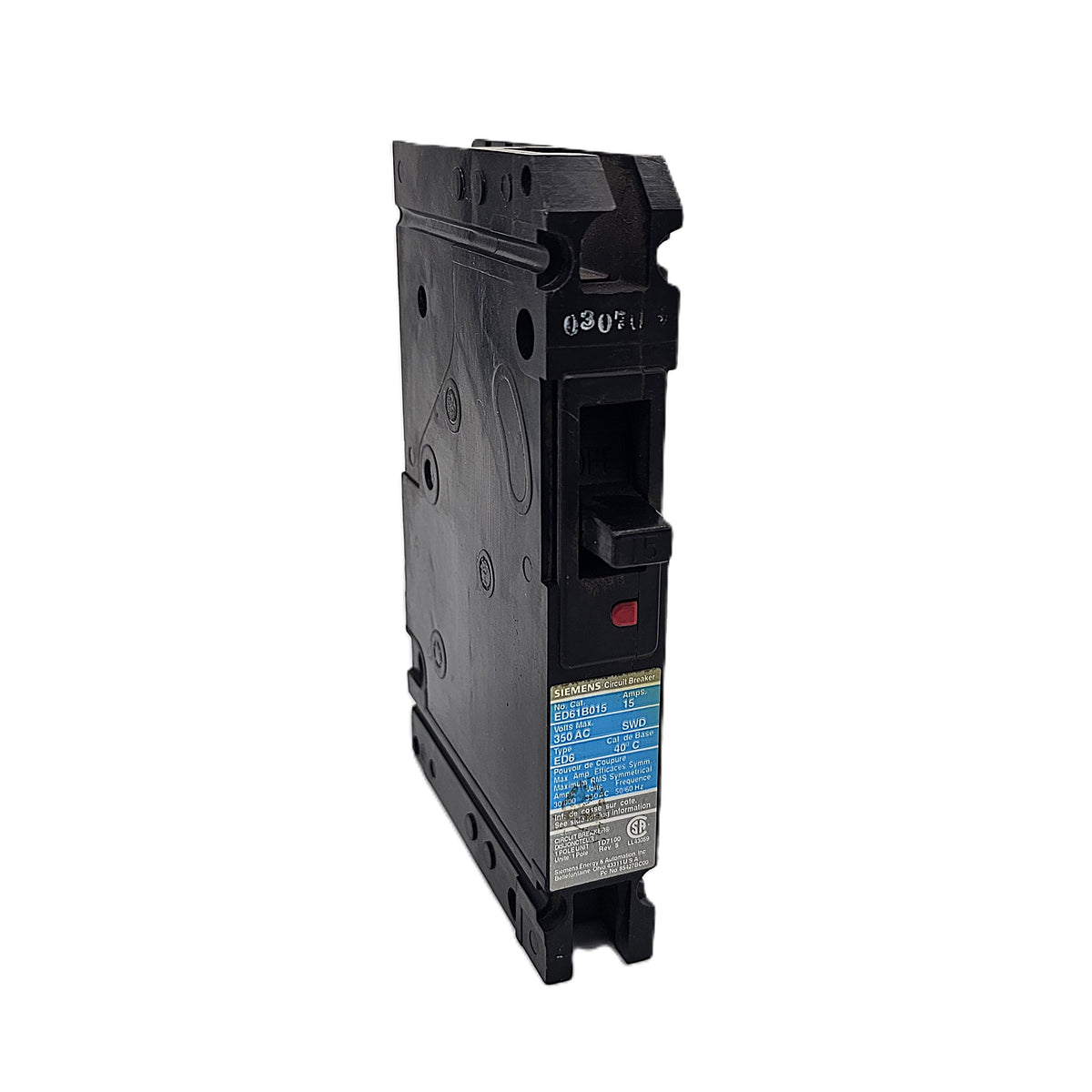 Siemens ED61B015 Circuit Breaker 1 Pole, 15 Amp, 120/240V AC, 125V DC, Bolt-On, ED1 Frame