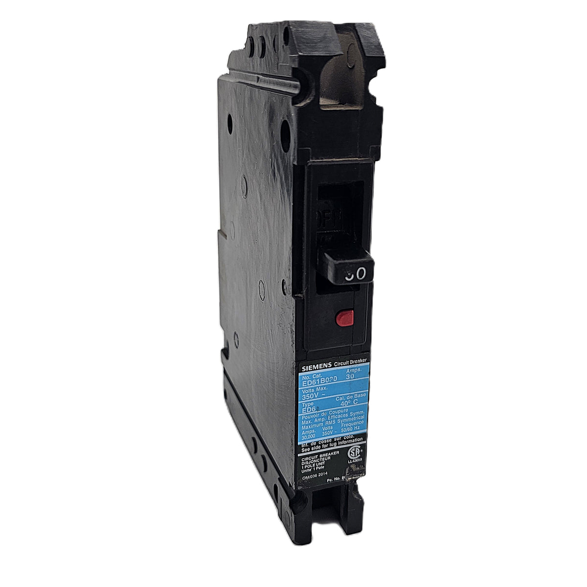 Siemens ED61B030 Circuit Breaker 1 Pole, 30 Amp, 120/240V AC, 125V DC, Bolt-On, ED6 Frame