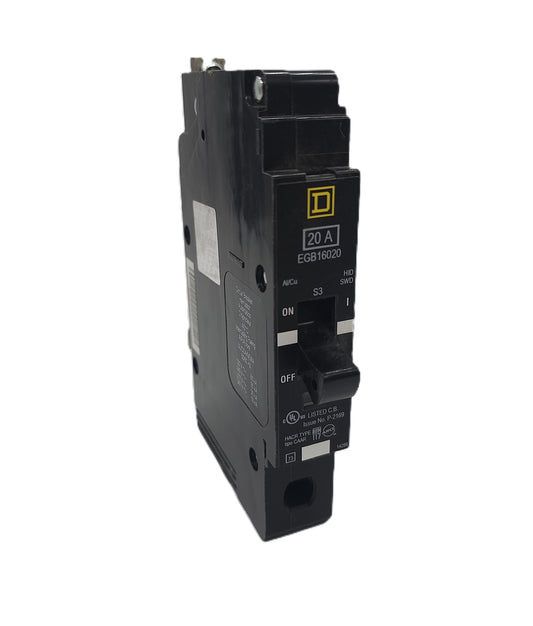 Square D EGB16020 Circuit Breaker 1-Pole, 20 Amp, 277V AC, Bolt-On, EGB Frame, HID Rated