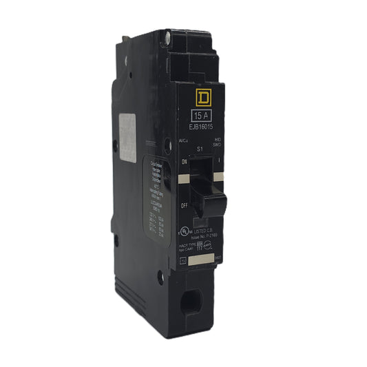 Square D EJB16015 Circuit Breaker 1-Pole, 15 Amp, 277V AC, HID SWD, Bolt-On, EJB Frame