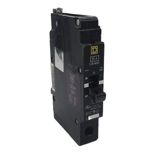 Square D EJB16020 Circuit Breaker 1-Pole, 20 Amp, 277V AC, HID SWD, Bolt-On, EJB Frame