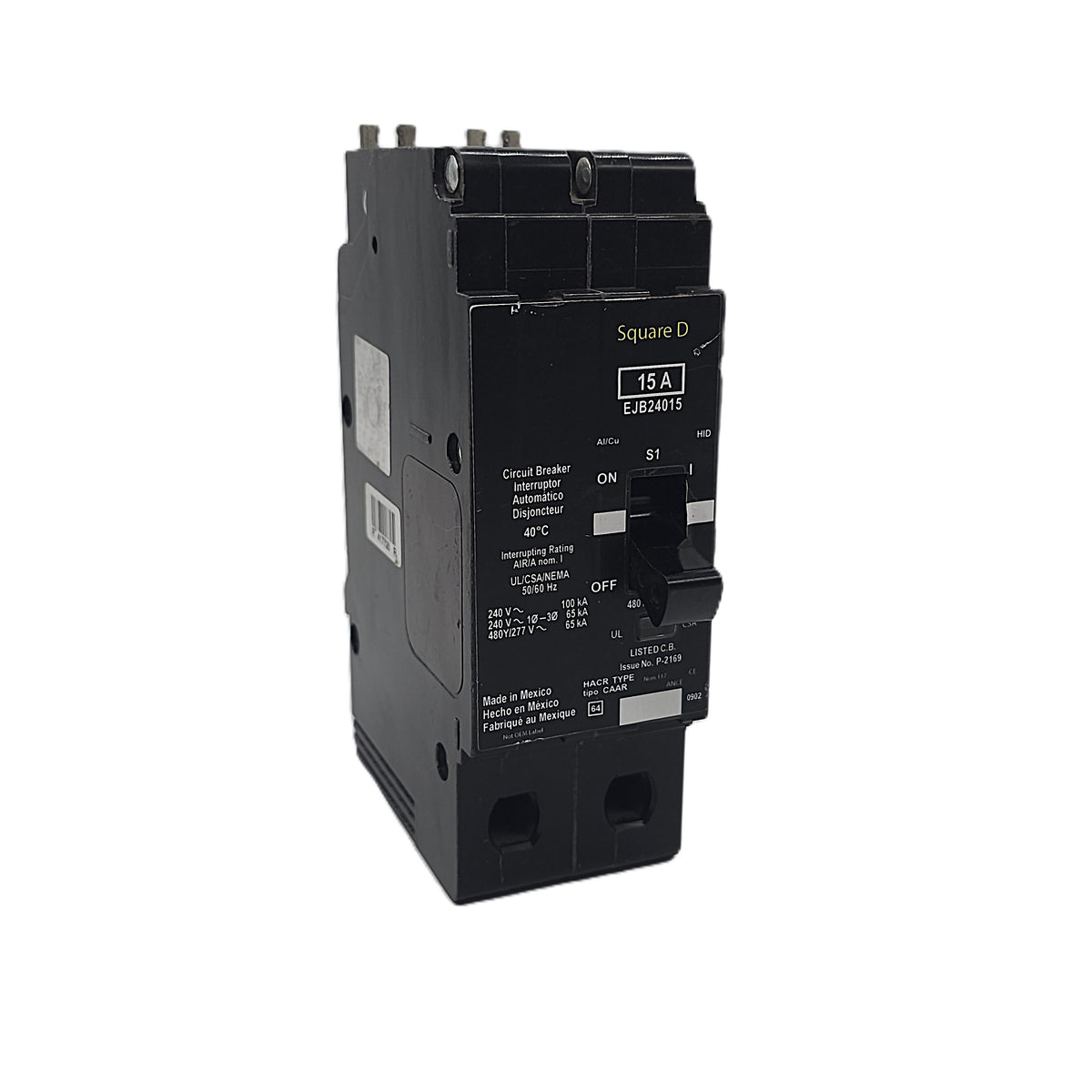 Square D EJB24015 Circuit Breaker 2-Pole, 15 Amp, 240V AC / 480Y/277V AC, Bolt-On, EJB Frame