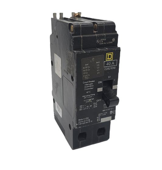 Square D EDB24040 Circuit Breaker 2-Pole, 40 Amp, 240V AC / 480Y/277V AC, Bolt-On, EDB Frame