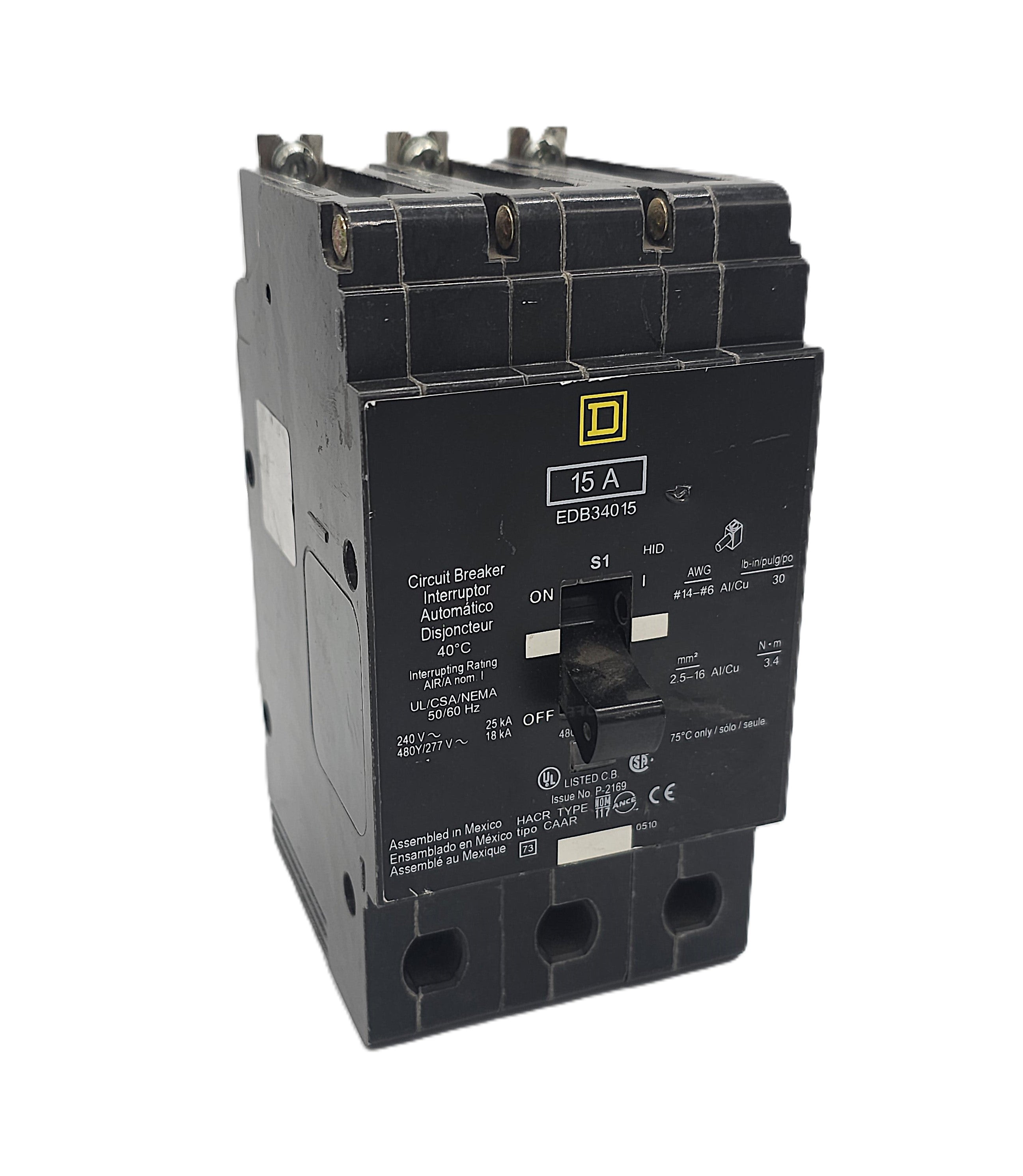 Square D EDB34015 Circuit Breaker 3-Pole, 15 Amp, 240V AC / 480Y/277V ...