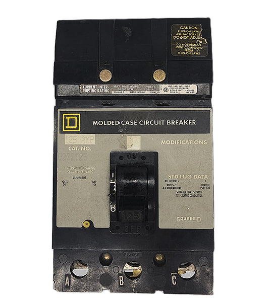 Square D Q232125 Circuit Breaker 3-Pole, 125 Amp, 240V AC, Plug-On, Q2 Frame