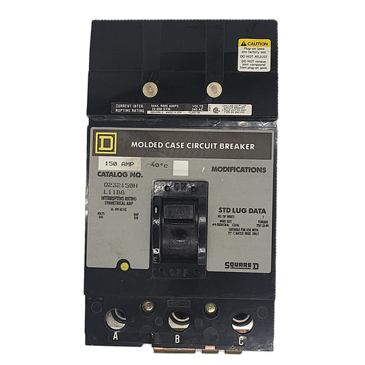Square D Q232150H Circuit Breaker 3-Pole, 150 Amp, 240V AC, Plug-On, Q2M Frame, High Interrupting
