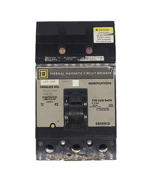 Square D Q232225H Circuit Breaker 3-Pole, 225 Amp, 240V AC, Plug-On, Q2 Frame, Thermal Magnetic, High Interrupting