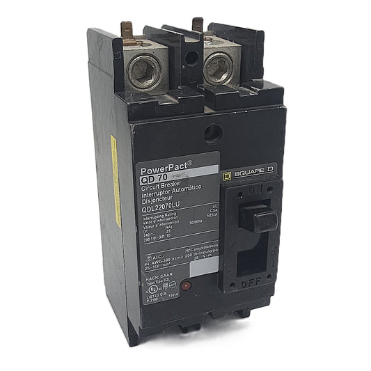 Square D PowerPact QDL22070LU Circuit Breaker 2-Pole, 70 Amp, 240V AC, QD Frame, Lug-In/Lug-Out, Thermal Magnetic