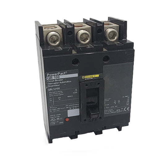 Square D QBL32100 Circuit Breaker 3-Pole, 100 Amp, 240V AC, 10kAIC, Thermal Magnetic, PowerPact QB Series, Lug-In/Lug-Out