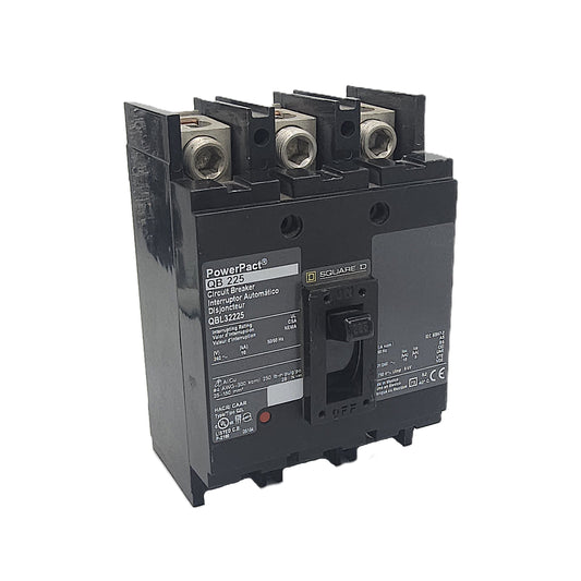 Square D QBL32225 Circuit Breaker 3-Pole, 225 Amp, 240V AC, 10kAIC, Thermal Magnetic, PowerPact QB Series, Lug-In/Lug-Out