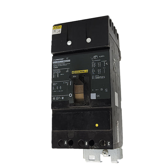 Square D FA32020 Circuit Breaker 20 Amp, 3-Pole, 600V AC, FA Frame, Bolt-On Mount, Thermal Magnetic