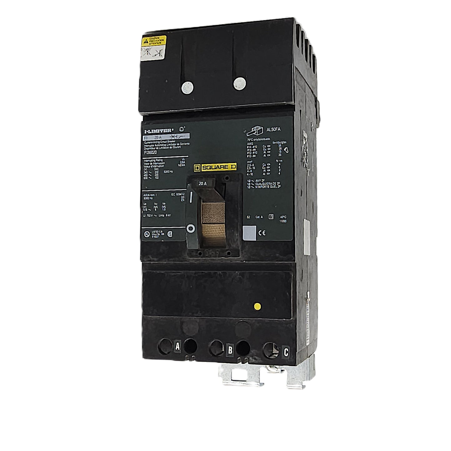 Square D FI32020 Circuit Breaker 3-Pole, 20 Amp, 600V AC, FA Frame, Bolt-On, Thermal Magnetic