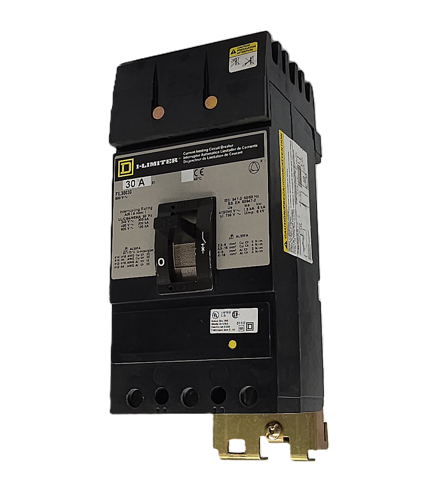 Square D I-Limiter FIL36300 Circuit Breaker 3-Pole, 30 Amp, 600V AC, Thermal Magnetic, I-Limiter Series, Bolt-On