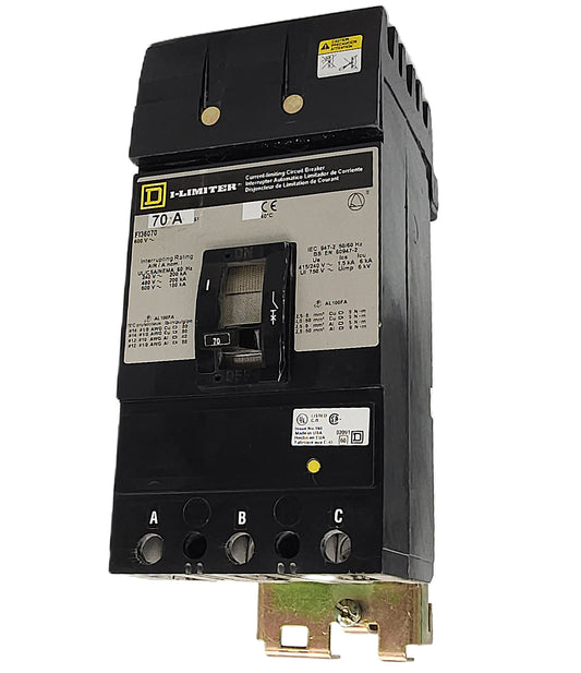 Square D I-Limiter FI36070 Circuit Breaker 3-Pole, 70 Amp, 600V AC, Thermal Magnetic, I-Limiter Series, Bolt-On