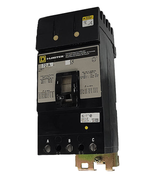 Square D I-Limiter FI36070 Circuit Breaker 3-Pole, 70 Amp, 600V AC, Thermal Magnetic, I-Limiter Series, Bolt-On