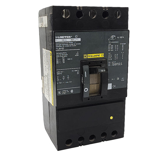 Square D FIL36100 I-Limiter Circuit Breaker 3-Pole, 100 Amp, 600V AC, Thermal Magnetic, FIL Frame, Current-Limiting, Bolt-On