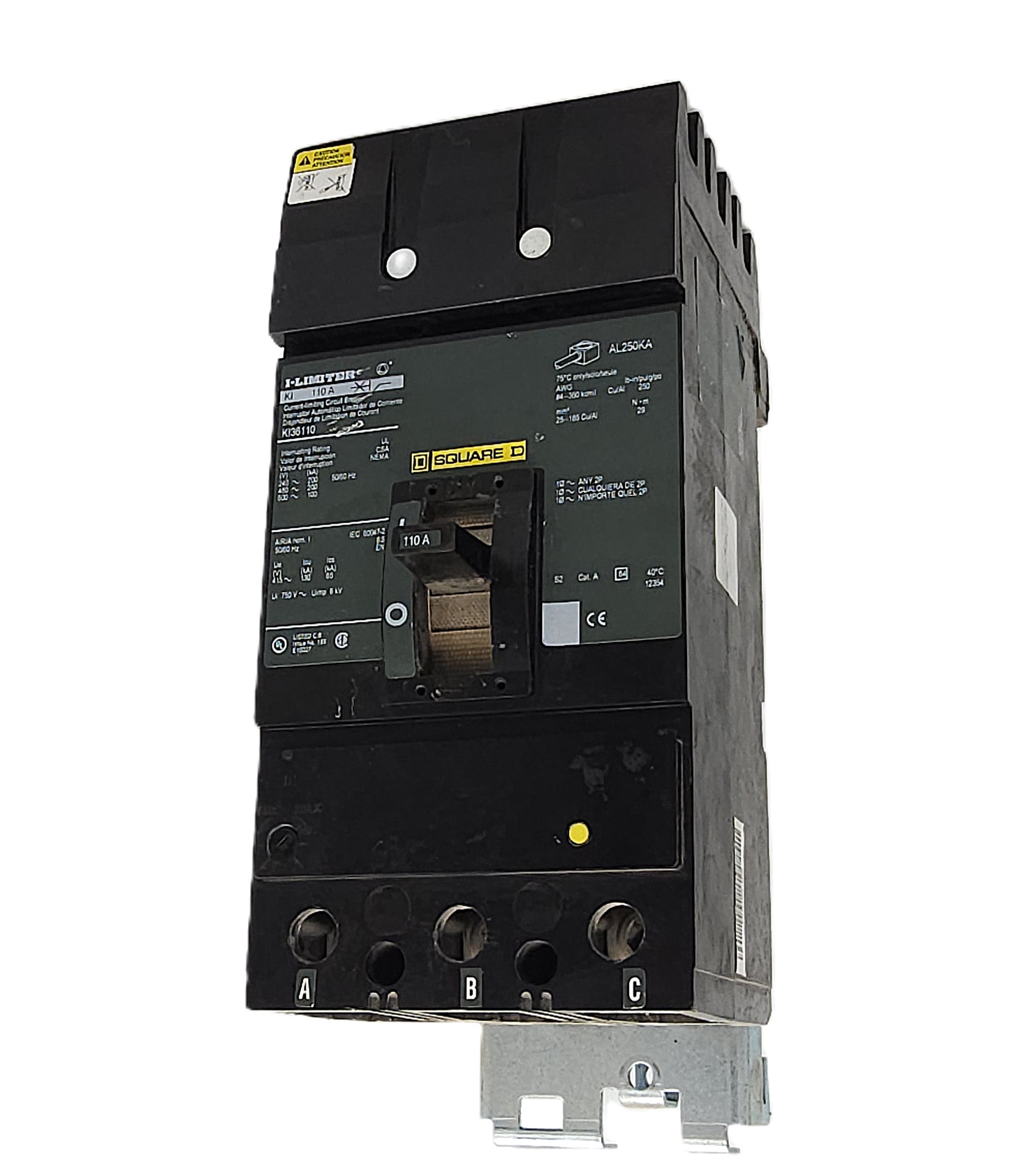 Square D KIL36110 I-Limiter Circuit Breaker 3-Pole, 110 Amp, 600V AC, Thermal Magnetic, KJL Frame, Bolt-On, High Interrupting Capacity