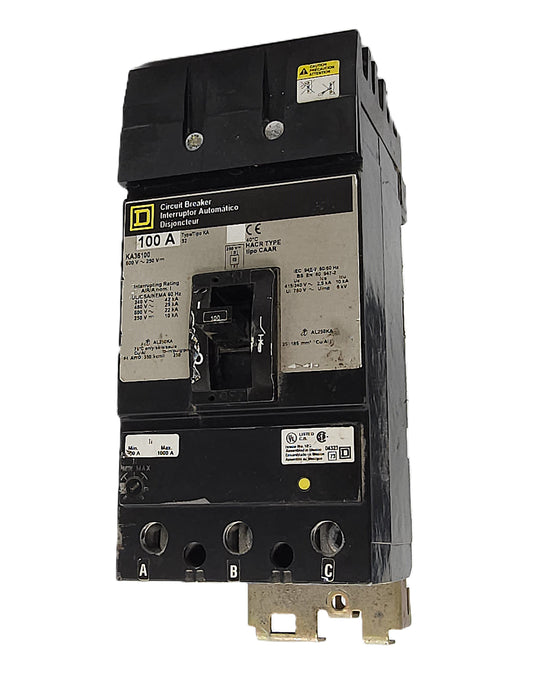 Square D KA36100 Thermal-Magnetic Circuit Breaker 3-Pole, 100 Amp, 600V AC / 250V DC, Bolt-On, KA Frame