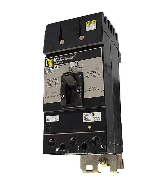 Square D KA36225 Thermal-Magnetic Circuit Breaker 3-Pole, 225 Amp, 600V AC / 250V DC, Bolt-On, KA Frame