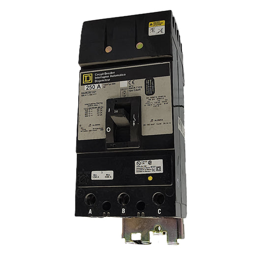 Square D KA362501021 Circuit Breaker 3-Pole, 250 Amp, 600V AC / 250V DC, Bolt-On, KA Frame, Thermal-Magnetic Trip