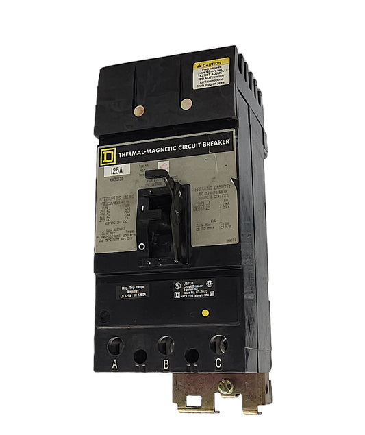 Square D KA36125 Circuit Breaker 3-Pole, 125 Amp, 600V AC / 250V DC, Bolt-On, KA Frame, Thermal-Magnetic Trip
