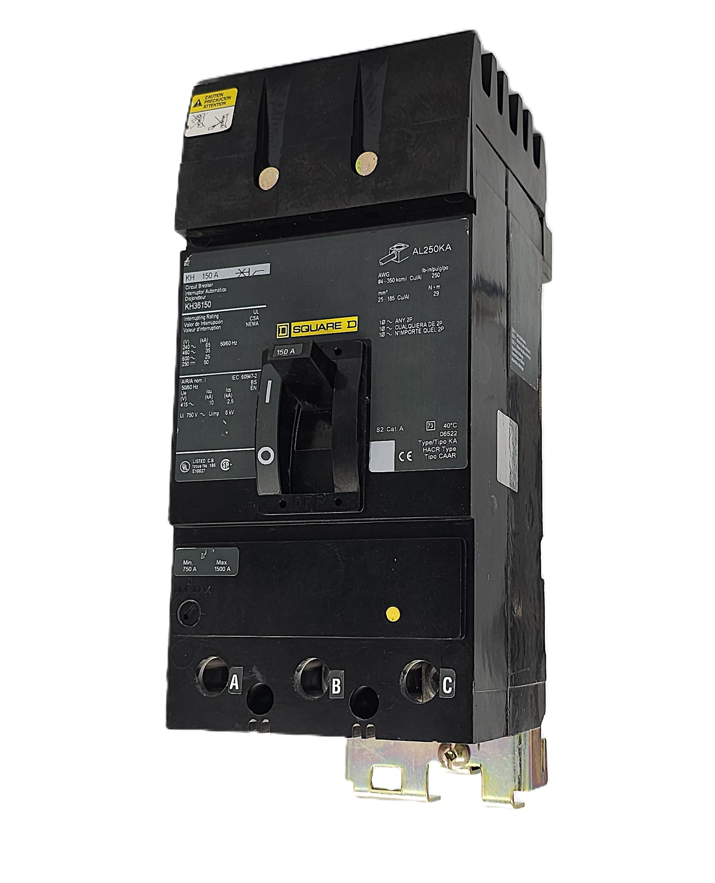 Square D KH36150 Circuit Breaker 3-Pole, 150 Amp, 600V AC / 250V DC, I-Line, KH Frame
