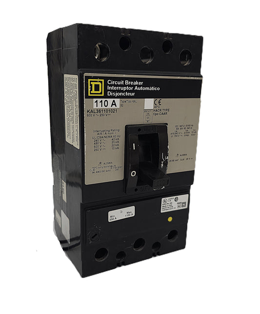 Square D KAL36110 Circuit Breaker – Thermal Magnetic 3-Pole, 110 Amp, 600V AC / 250V DC, Bolt-On, KAL Frame, Shunt Trip