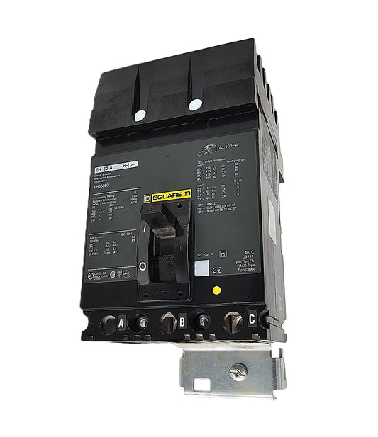 Square D FH36050 Circuit Breaker – Thermal Magnetic 3-Pole, 50 Amp, 600V AC / 250V DC, Bolt-On, FH Frame